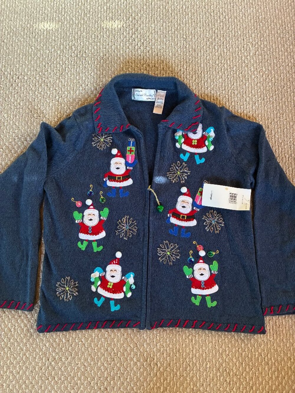 Sarah Bentley Large Christmas Cardigan Santa Bell Embellished Embriodery